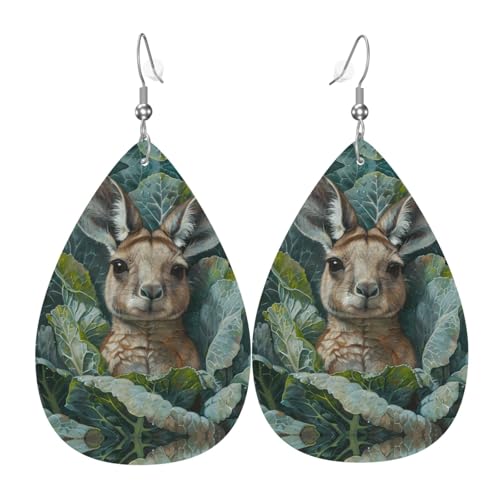 WZYWHJ Känguru im Kohlbild Damen Leder Ohrringe Einfache Wassertropfen Anhänger Mode Urlaub Geschenk von WZYWHJ