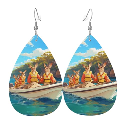 WZYWHJ Kängurus schwimmen im See Bild Damen Leder Ohrringe Einfache Wassertropfen Anhänger Mode Urlaub Geschenk von WZYWHJ