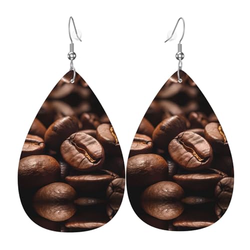 WZYWHJ Kaffeebohnen Bild Damen Leder Ohrringe Einfache Wassertropfen Anhänger Mode Urlaub Geschenk von WZYWHJ