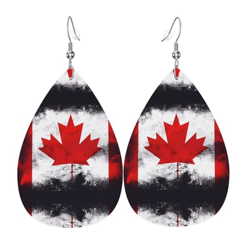 WZYWHJ Kanadische Flagge Bild Damen Leder Ohrringe Einfache Wassertropfen Anhänger Mode Urlaub Geschenk von WZYWHJ