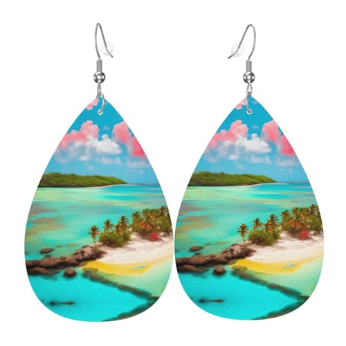 WZYWHJ Karibik Landschaft Bild Damen Leder Ohrringe Einfache Wassertropfen Anhänger Mode Urlaub Geschenk von WZYWHJ