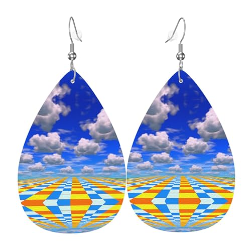 WZYWHJ Karierte Flagge Rennbild Damen Leder Ohrringe Einfache Wassertropfen Anhänger Mode Urlaub Geschenk von WZYWHJ