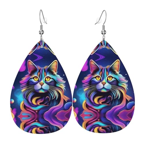 WZYWHJ Katze mit hellem Rauchbild Damen Leder Ohrringe Einfache Wassertropfen Anhänger Mode Urlaub Geschenk von WZYWHJ