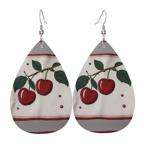 WZYWHJ Kirschdruck Taschentuch Bild Damen Leder Ohrringe Einfache Wassertropfen Anhänger Mode Urlaub Geschenk von WZYWHJ