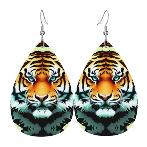 WZYWHJ Kleiner dicker Tigerkopf Prints Damen Leder Ohrringe Einfache Wassertropfen Anhänger Mode Urlaub Geschenk von WZYWHJ