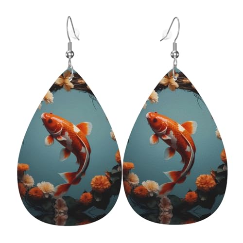 WZYWHJ Koi im Kranz Bild Damen Leder Ohrringe Einfache Wassertropfen Anhänger Mode Urlaub Geschenk von WZYWHJ