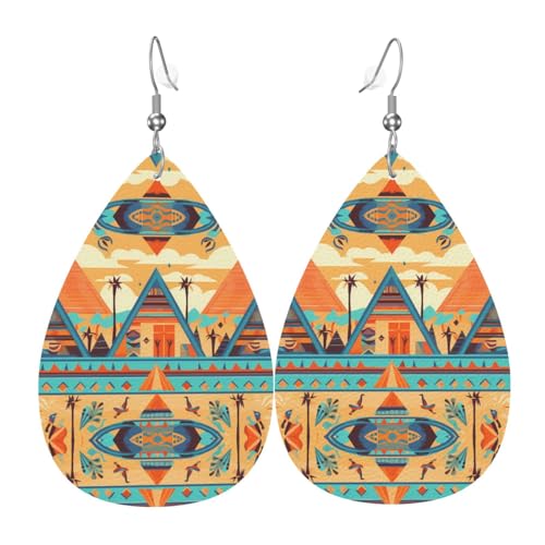 WZYWHJ Kreisförmiges Dreieck Architektur Bild Damen Leder Ohrringe Einfache Wassertropfen Anhänger Mode Urlaub Geschenk von WZYWHJ