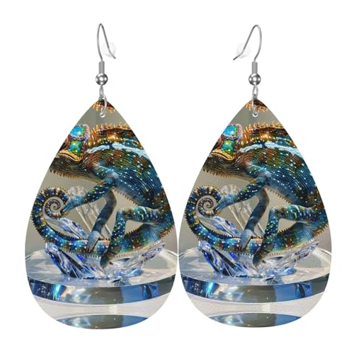 WZYWHJ Kristall Blau Chamäleon Bild Damen Leder Ohrringe Einfache Wassertropfen Anhänger Mode Urlaub Geschenk von WZYWHJ