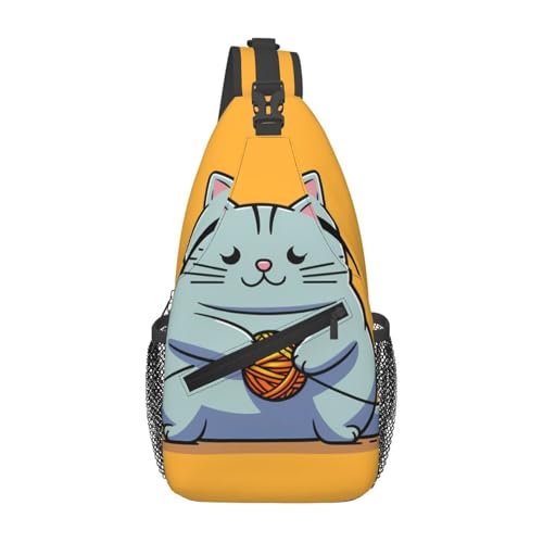 WZYWHJ Lässige Crossbody-Brusttasche für Herren, mit hoher Speicherkapazität und verstellbarem Schultergurt, Motiv: Katze spielt mit einem Ball von String Muster von WZYWHJ