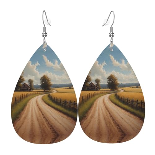 WZYWHJ Landstraße Bild Damen Leder Ohrringe Einfache Wassertropfen Anhänger Mode Urlaub Geschenk von WZYWHJ