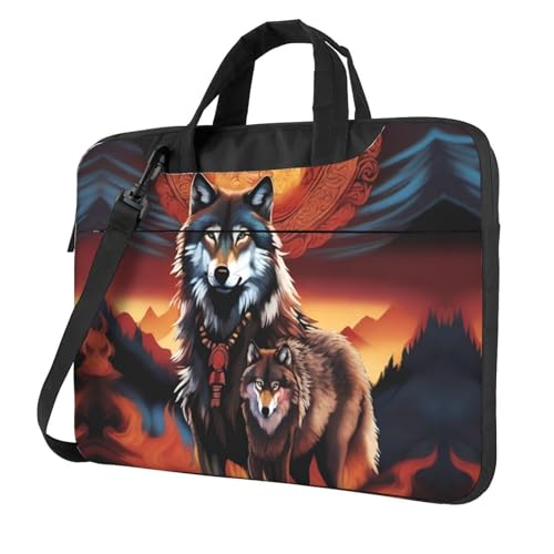 WZYWHJ Laptoptasche, 33 cm (13 Zoll), Wolftotem mit Feuerdruck, mit weichem Innenfutter, mehreren Taschen, ideal für Herren, Reisen und Business von WZYWHJ
