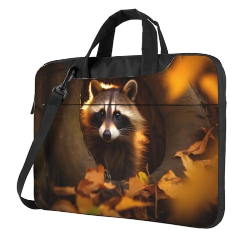 WZYWHJ Laptoptasche mit 33 cm (13 Zoll) Feiger Waschbär bedruckt, mit weichem Innenfutter, mehreren Taschen, ideal für Herren, Reisen und Business von WZYWHJ