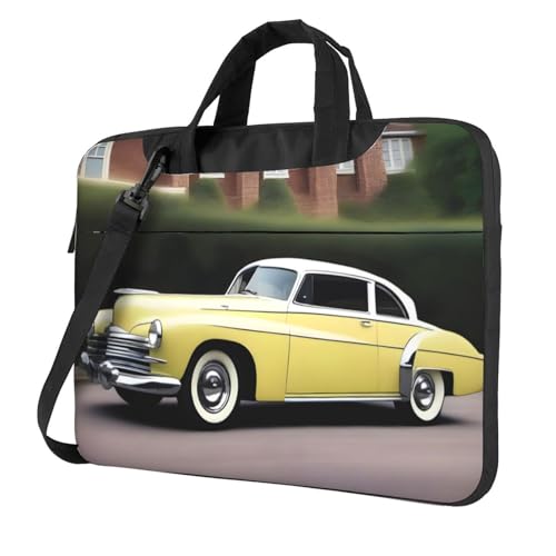 WZYWHJ Laptoptasche mit 33 cm (13 Zoll) Vintage-Auto bedruckt – mit weichem Innenfutter, mehreren Taschen – ideal für Männer, Reisen und Business von WZYWHJ