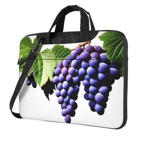 WZYWHJ Laptoptasche mit 35,6 cm (14 Zoll) violettem Trauben-Druck, mit weichem Innenfutter, mehreren Taschen, ideal für Herren, Reisen und Business von WZYWHJ