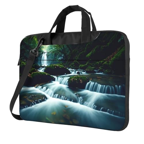WZYWHJ Laptoptasche mit Aufdruck "River In The Forest", 33 cm (13 Zoll), mit weichem Innenfutter, mehreren Taschen, ideal für Herren, Reisen und Business von WZYWHJ