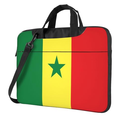WZYWHJ Laptoptasche mit Flagge von Senegal, mit weichem Innenfutter, mehreren Taschen, ideal für Herren, Reisen und Business, Schwarz, 35,6 cm (14 Zoll) von WZYWHJ