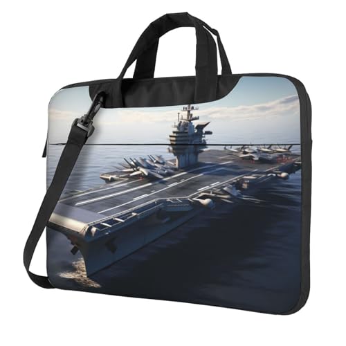WZYWHJ Laptoptasche mit Flugzeugträgeraufdruck, mit weichem Innenfutter, mehreren Taschen, ideal für Herren, Reisen und Business, Schwarz, 35,6 cm (14 Zoll) von WZYWHJ