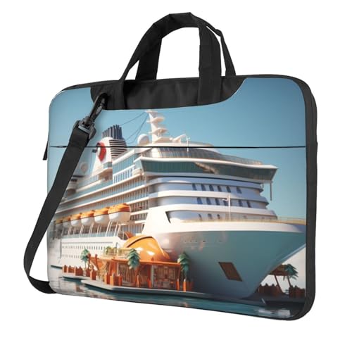 WZYWHJ Laptoptasche mit Kreuzfahrtschiff-Aufdruck, mit weichem Innenfutter, mehreren Taschen, ideal für Herren, Reisen und Business, Schwarz, 35,6 cm (14 Zoll) von WZYWHJ