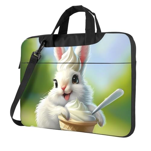 WZYWHJ Laptoptasche mit Motiv "Bunny Eating Ice Cream", mit weichem Innenfutter, mehreren Taschen, ideal für Männer, Reisen und Business von WZYWHJ