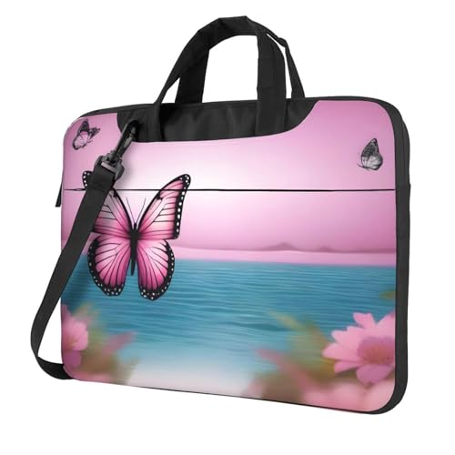 WZYWHJ Laptoptasche mit Schmetterlings- und Meeresmotiv, 33 cm (13 Zoll), mit weichem Innenfutter, mehreren Taschen, ideal für Herren, Reisen und Business von WZYWHJ