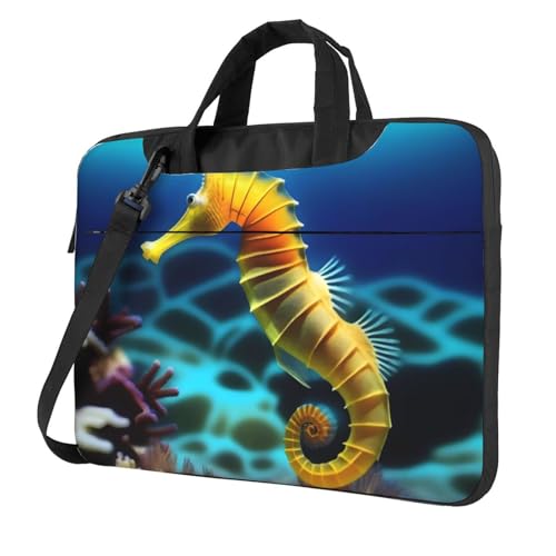 WZYWHJ Laptoptasche mit Seepferdchen-Motiv, 33 cm (13 Zoll), mit weichem Innenfutter, mehreren Taschen, ideal für Herren, Reisen und Business von WZYWHJ