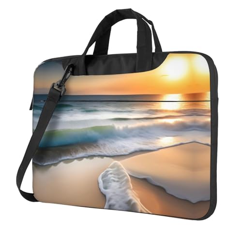 WZYWHJ Laptoptasche mit Sonnenuntergang über den Wellen, mit weichem Innenfutter, mehreren Taschen, ideal für Herren, Reisen und Business, Schwarz, 35,6 cm (14 Zoll) von WZYWHJ