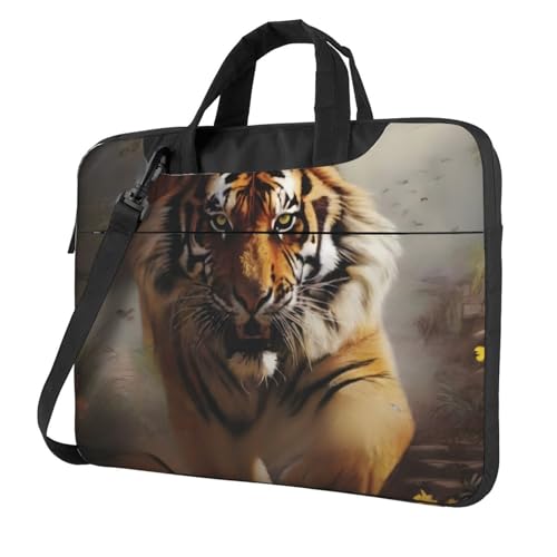 WZYWHJ Laptoptasche mit Tiger-Motiv, 35,6 cm (14 Zoll), mit weichem Innenfutter, mehreren Taschen, ideal für Herren, Reisen und Business von WZYWHJ