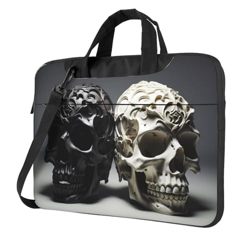 WZYWHJ Laptoptasche mit Totenkopf-Aufdruck, mit weichem Innenfutter, mehreren Taschen, ideal für Herren, Reisen und Business, Schwarz, 33 cm (13 Zoll) von WZYWHJ