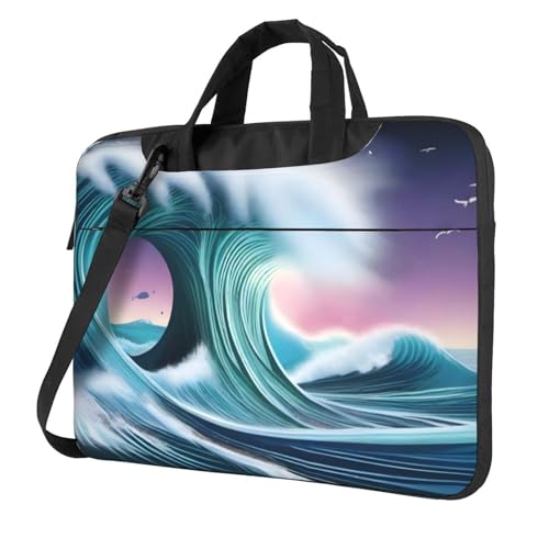 WZYWHJ Laptoptasche mit Tsunami-Druck, 33 cm (13 Zoll), mit weichem Innenfutter, mehreren Taschen, ideal für Herren, Reisen und Business von WZYWHJ
