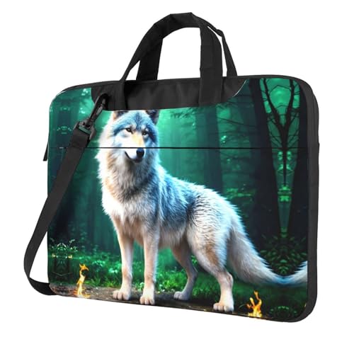WZYWHJ Laptoptasche mit Wolfsdruck, 35,6 cm (14 Zoll), mit weichem Innenfutter, mehreren Taschen, ideal für Herren, Reisen und Business von WZYWHJ