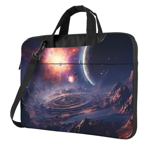 WZYWHJ Laptoptasche mit kosmischem Partikeldruck – mit weichem Innenfutter, mehreren Taschen – ideal für Männer, Reisen und Business, Schwarz, 13 inch von WZYWHJ