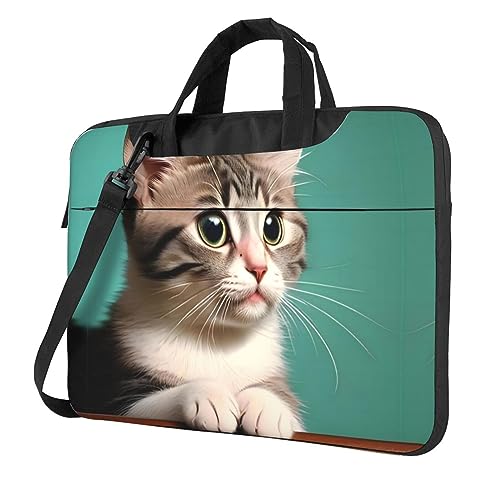 WZYWHJ Laptoptasche mit neugieriger Katze, mit weichem Innenfutter, mehreren Taschen, ideal für Männer, Reisen und Business, Schwarz, 15.6 inch von WZYWHJ