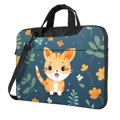 WZYWHJ Laptoptasche mit niedlichem Kätzchen-Motiv, 35,6 cm (14 Zoll), mit weichem Innenfutter, mehreren Taschen, ideal für Männer, Reisen und Business von WZYWHJ