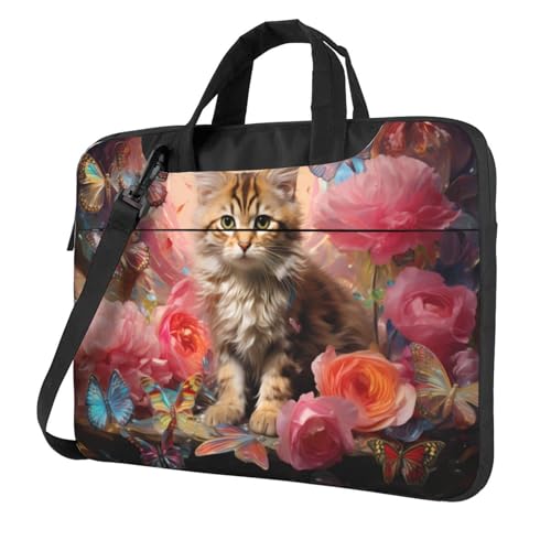 WZYWHJ Laptoptasche mit niedlichem Katzendruck, 33 cm (13 Zoll), mit weichem Innenfutter, mehreren Taschen, ideal für Männer, Reisen und Business von WZYWHJ