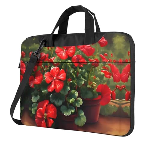 WZYWHJ Laptoptasche mit rotem Geranienmuster, mit weichem Innenfutter, mehreren Taschen, ideal für Herren, Reisen und Business, Schwarz, 13 inch WZYWHJ Laptoptasche mit rotem Geranienmuster, mit weichem Innenfutter, mehreren Taschen, ideal für Herren, Reisen und Business, Schwarz, 13 inch von WZYWHJ