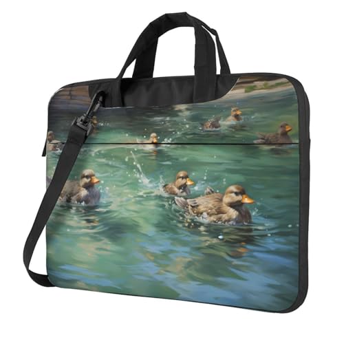 WZYWHJ Laptoptasche mit süßem Entenmuster, 35,6 cm (14 Zoll), mit weichem Innenfutter, mehreren Taschen, ideal für Männer, Reisen und Business von WZYWHJ