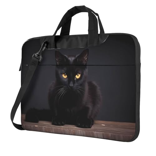 WZYWHJ Laptoptasche mit süßer schwarzer Katze – mit weichem Innenfutter, mehreren Taschen – ideal für Männer, Reisen und Business, Schwarz, 13 inch von WZYWHJ