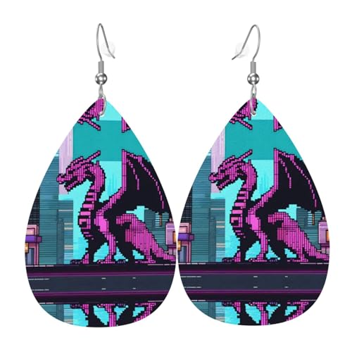 WZYWHJ Lila Drachenbild Damen Leder Ohrringe Einfache Wassertropfen Anhänger Mode Urlaub Geschenk von WZYWHJ