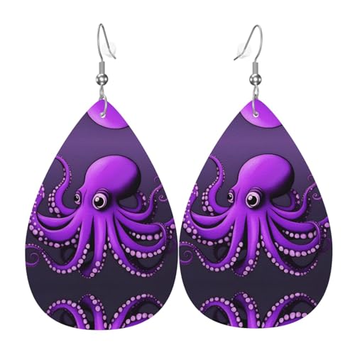 WZYWHJ Lila Octopus Picture Damen Leder Ohrringe Einfache Wassertropfen Anhänger Mode Urlaub Geschenk von WZYWHJ