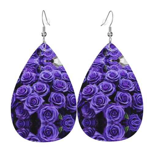 WZYWHJ Lila Rose Bild Damen Leder Ohrringe Einfache Wassertropfen Anhänger Mode Urlaub Geschenk von WZYWHJ