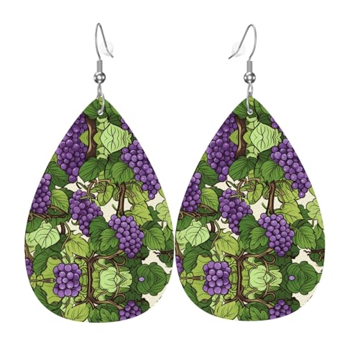 WZYWHJ Lila und grüne Trauben Bild Damen Leder Ohrringe Einfache Wassertropfen Anhänger Mode Urlaub Geschenk von WZYWHJ