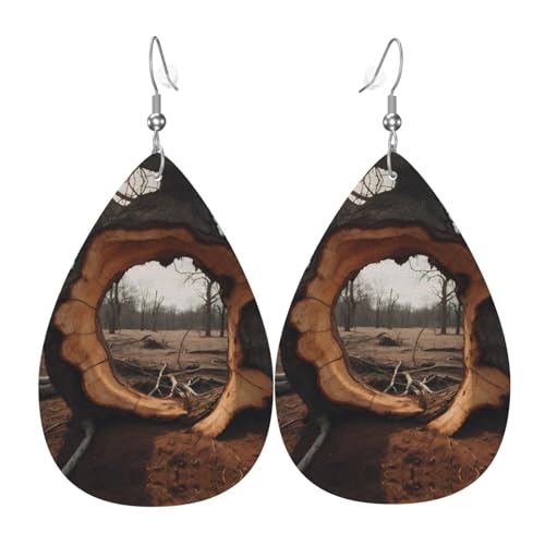 WZYWHJ Loch im toten Baum Bild Damen Leder Ohrringe Einfache Wassertropfen Anhänger Mode Urlaub Geschenk von WZYWHJ