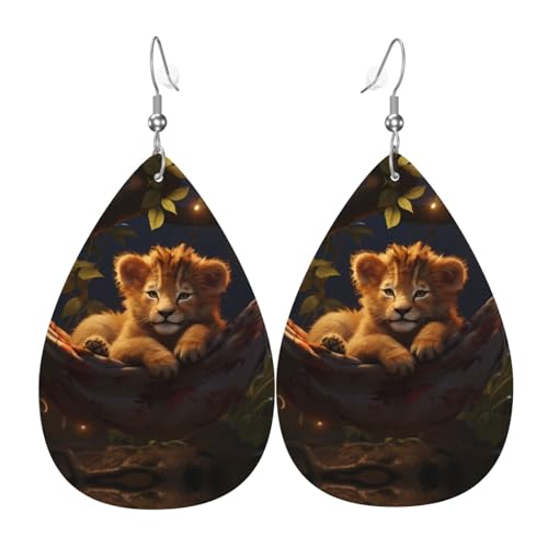 WZYWHJ Löwenjunges in Hängematte Bild Damen Leder Ohrringe Einfache Wassertropfen Anhänger Mode Urlaub Geschenk von WZYWHJ