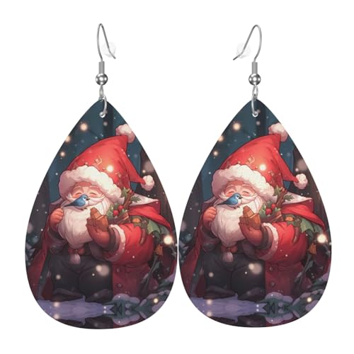 WZYWHJ Lustiger Weihnachtswichtel Bild Damen Leder Ohrringe Einfache Wassertropfen Anhänger Mode Urlaub Geschenk von WZYWHJ