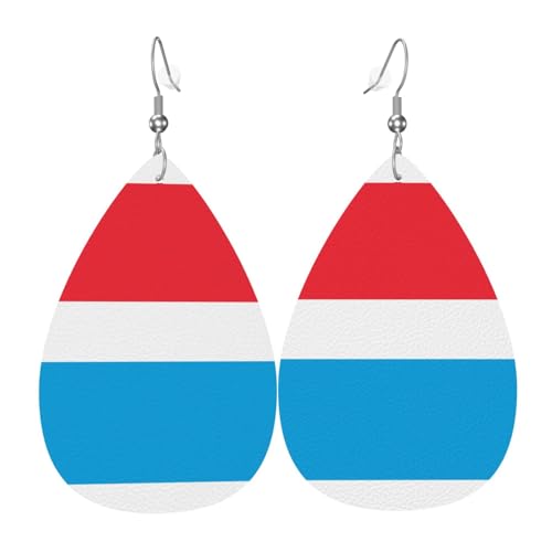 WZYWHJ Luxemburg Flagge Bild Damen Leder Ohrringe Einfache Wassertropfen Anhänger Mode Urlaub Geschenk von WZYWHJ