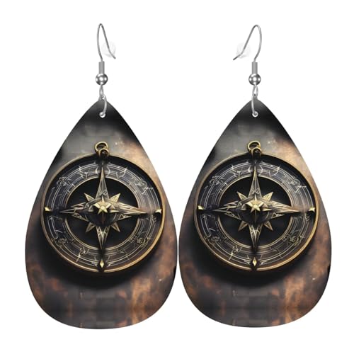 WZYWHJ Magical Design Norse Runen Kompass Bild Damen Leder Ohrringe Einfache Wassertropfen Anhänger Mode Urlaub Geschenk von WZYWHJ