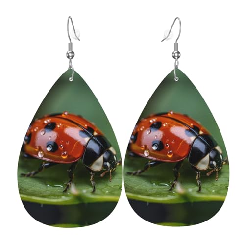 WZYWHJ Marienkäfer Bild Damen Leder Ohrringe Einfache Wassertropfen Anhänger Mode Urlaub Geschenk von WZYWHJ