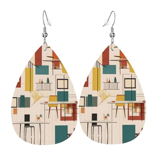 WZYWHJ Mid Century Modern Prints Damen Leder Ohrringe Einfache Wassertropfen Anhänger Mode Urlaub Geschenk von WZYWHJ