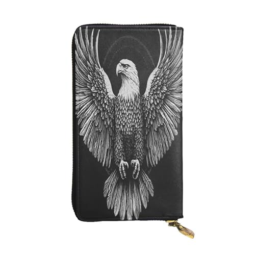 WZYWHJ Modische Damen-Clutch-Geldbörse aus Leder, lang, mit mehreren Fächern und Reißverschluss-Design, Adler-Flügelmuster von WZYWHJ