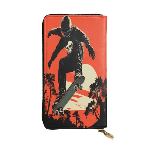 WZYWHJ Modische Damen-Clutch-Geldbörse aus Leder, lang, mit mehreren Fächern und Reißverschluss-Design, Skateboarding von WZYWHJ